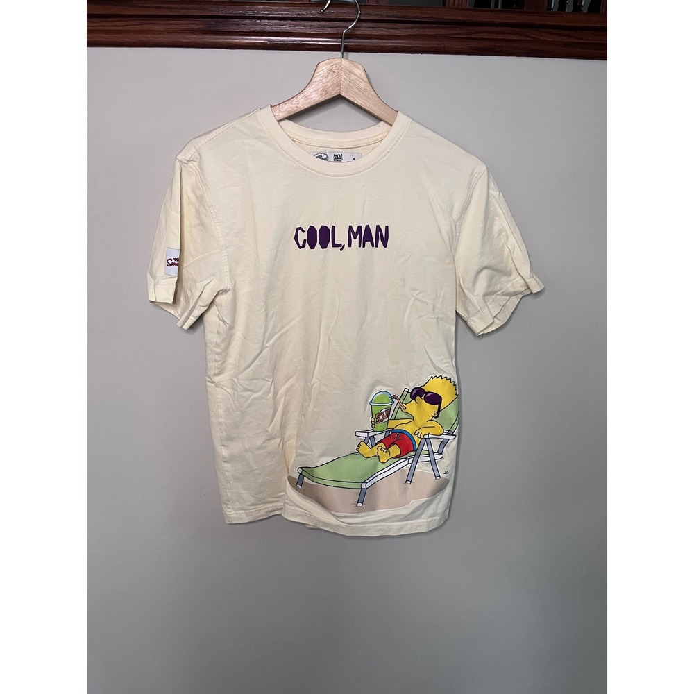 The Simpsons Bart Simpson Cool Man Graphic T-Shirt Mens Medium Cream Beach Tee